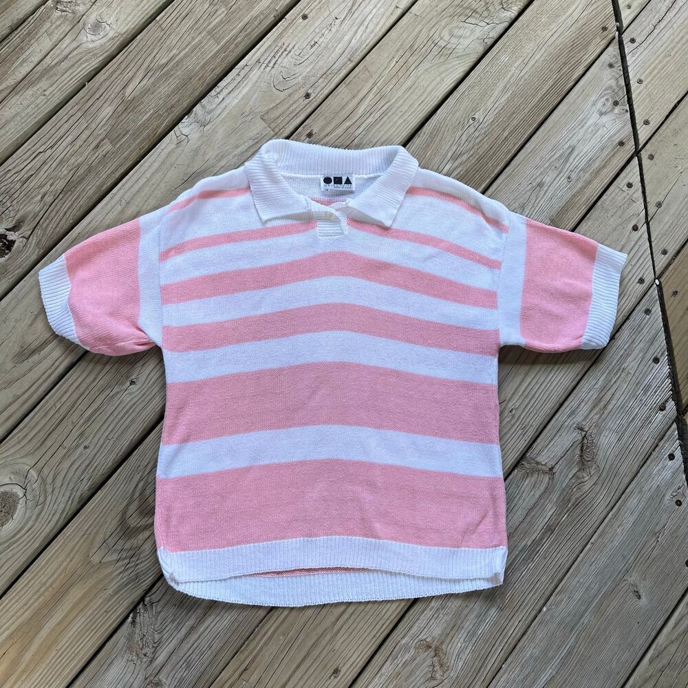 Objectivity Women's Vintage Pink And White Striped Cotton Sweater Size M